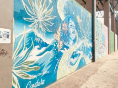 El arte urbana mostrada en un mural del barrio Asís, representa  una forma de comunicación comunitaria. Mural hecho por:  Candela - @soy.ccandelaa. 